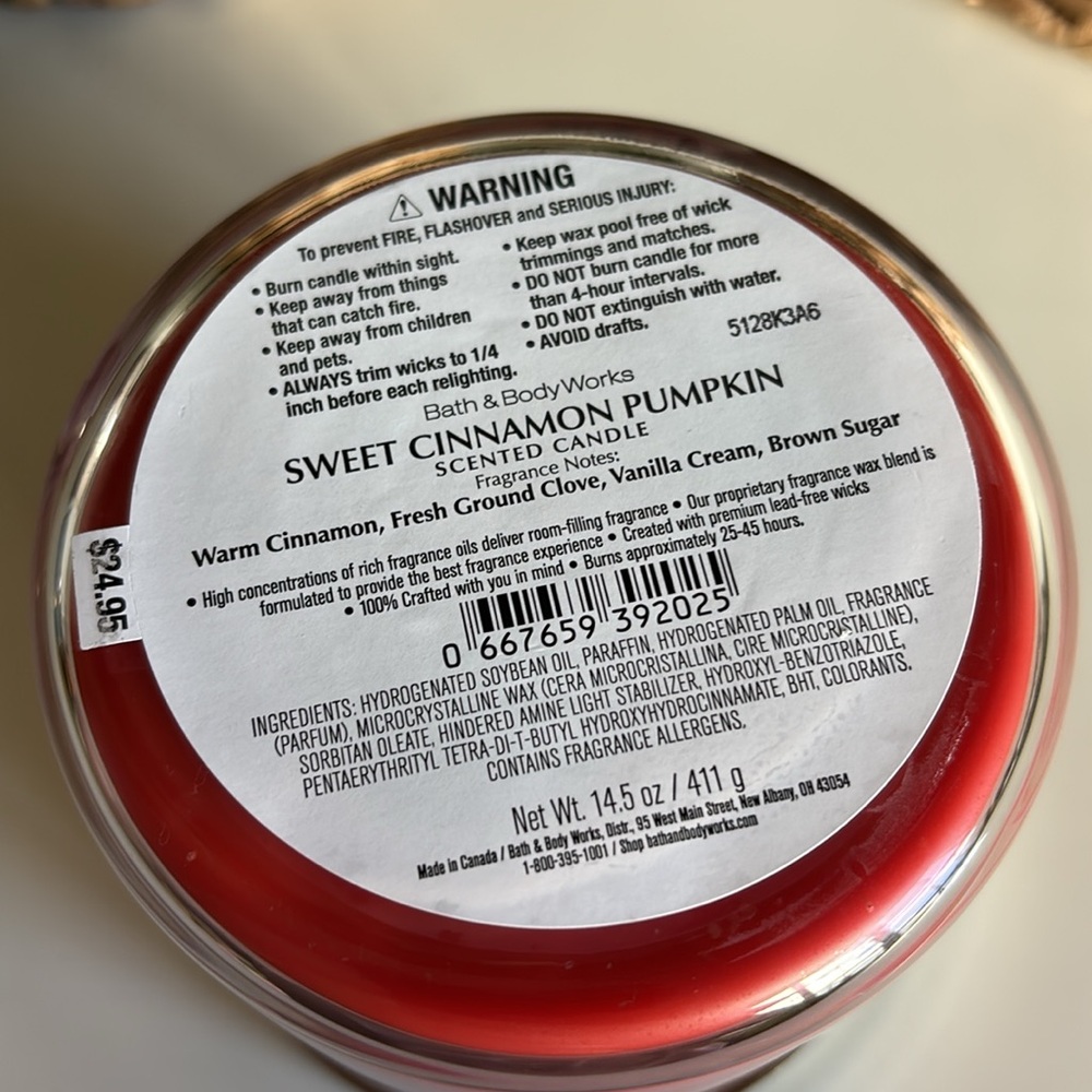 Sweet Cinnamon Pumpkin 3-Wick Bath & Body Works Candle - Picture 4 of 4